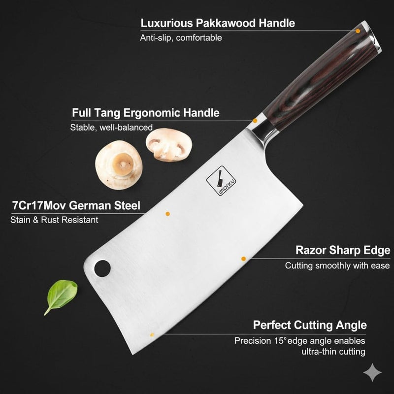 imarku Meat Cleaver 7 Inch, Razor Sharp Japanese High Carbon Steel Vegetable Cleaver Knife, Multipurpose Kitchen Chopper Butcher Knife for Home Kitchen & Restaurant, Ergonomic, Gifts for Men and Women - Image 4